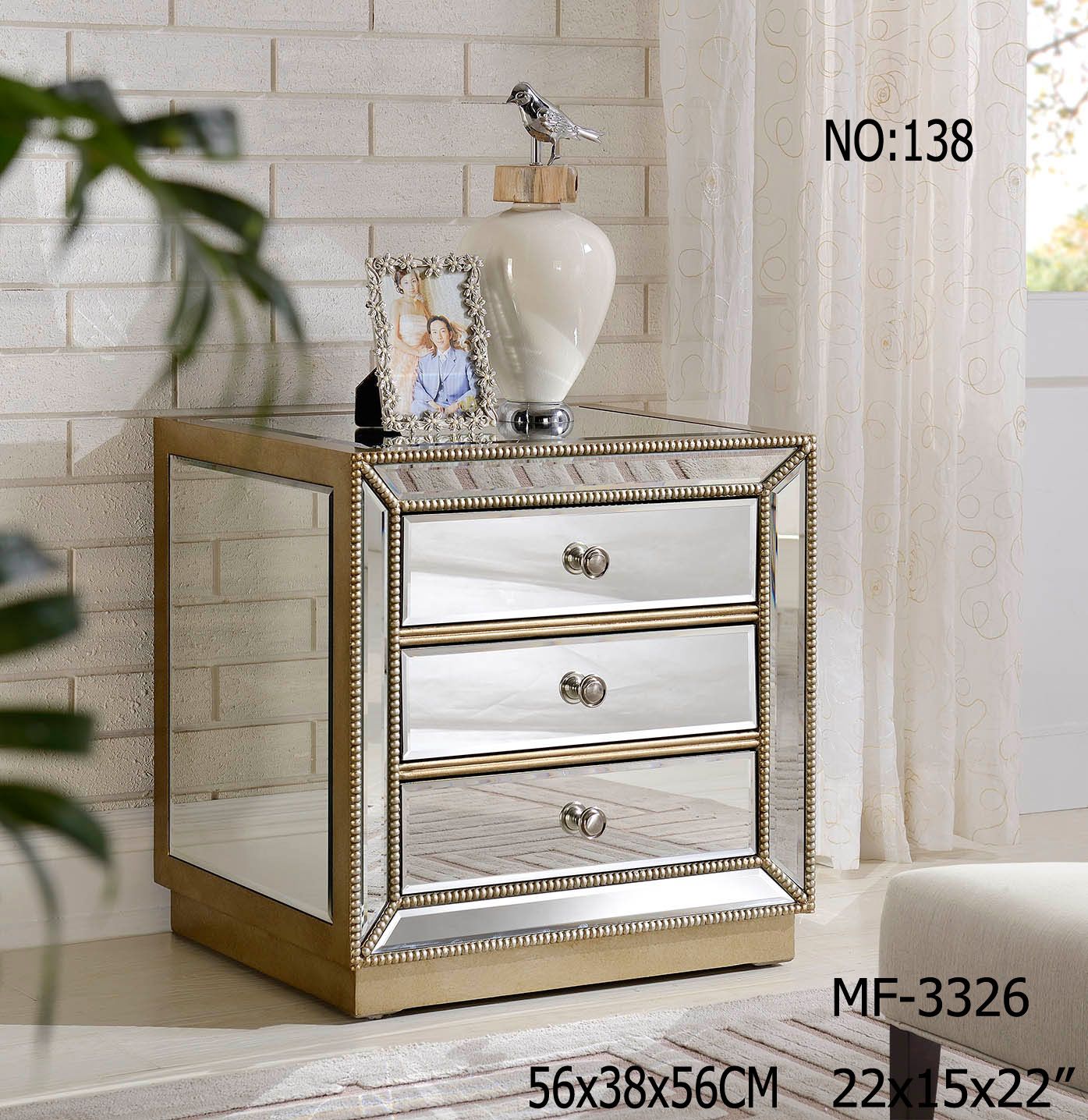 Hot Sell Antique Silver 3 Drawer Night Stand Cabinet