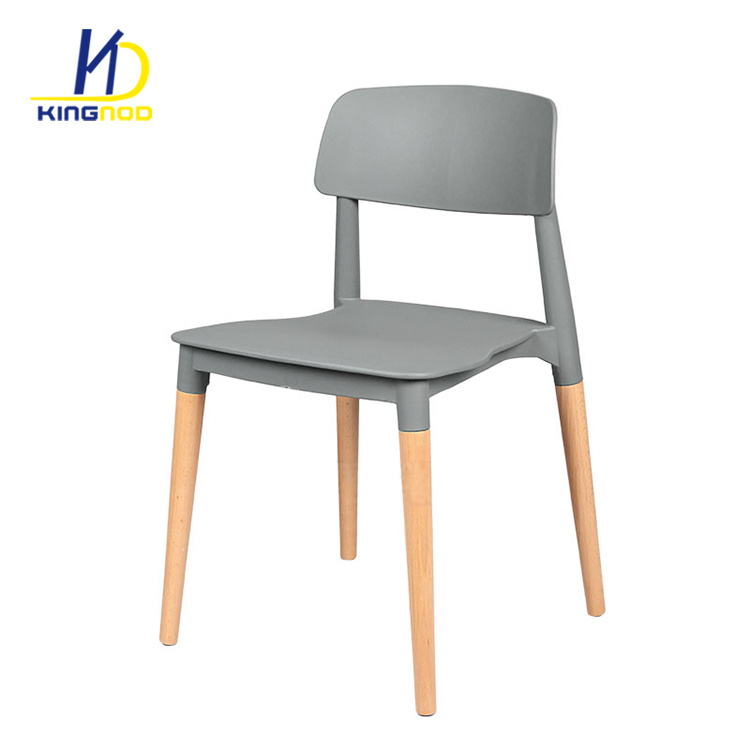 Square Seat Plastic Back Four Wood Legs Dining Chair