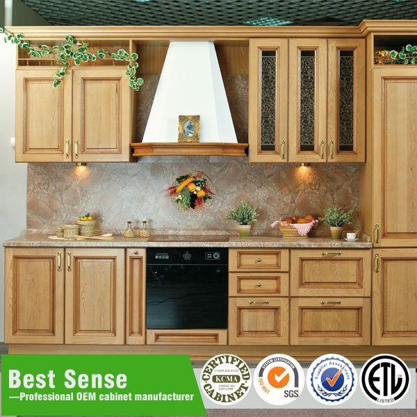 Modern Cherry Finished Display Wooden Kitchen Cabinet for Sale