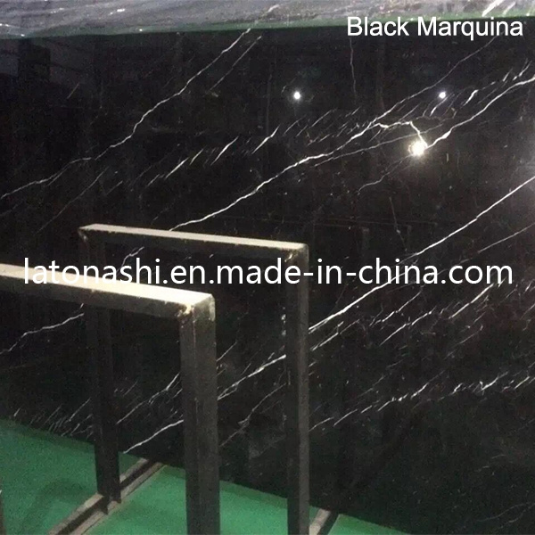 Natural Polished Black Marquina Marble Slab for Tombstone, Paving, Countertop