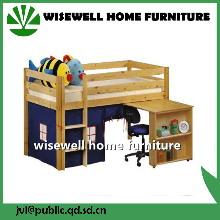 Solid Pine Wood Bed with Study Table