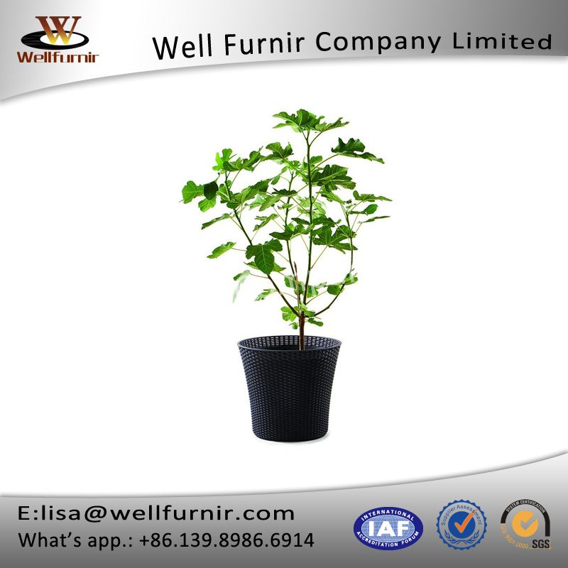 Well Furnir T-007 Durable, Weather-Resistant Open Round Design Smart Wheels Rattan Flowerpot