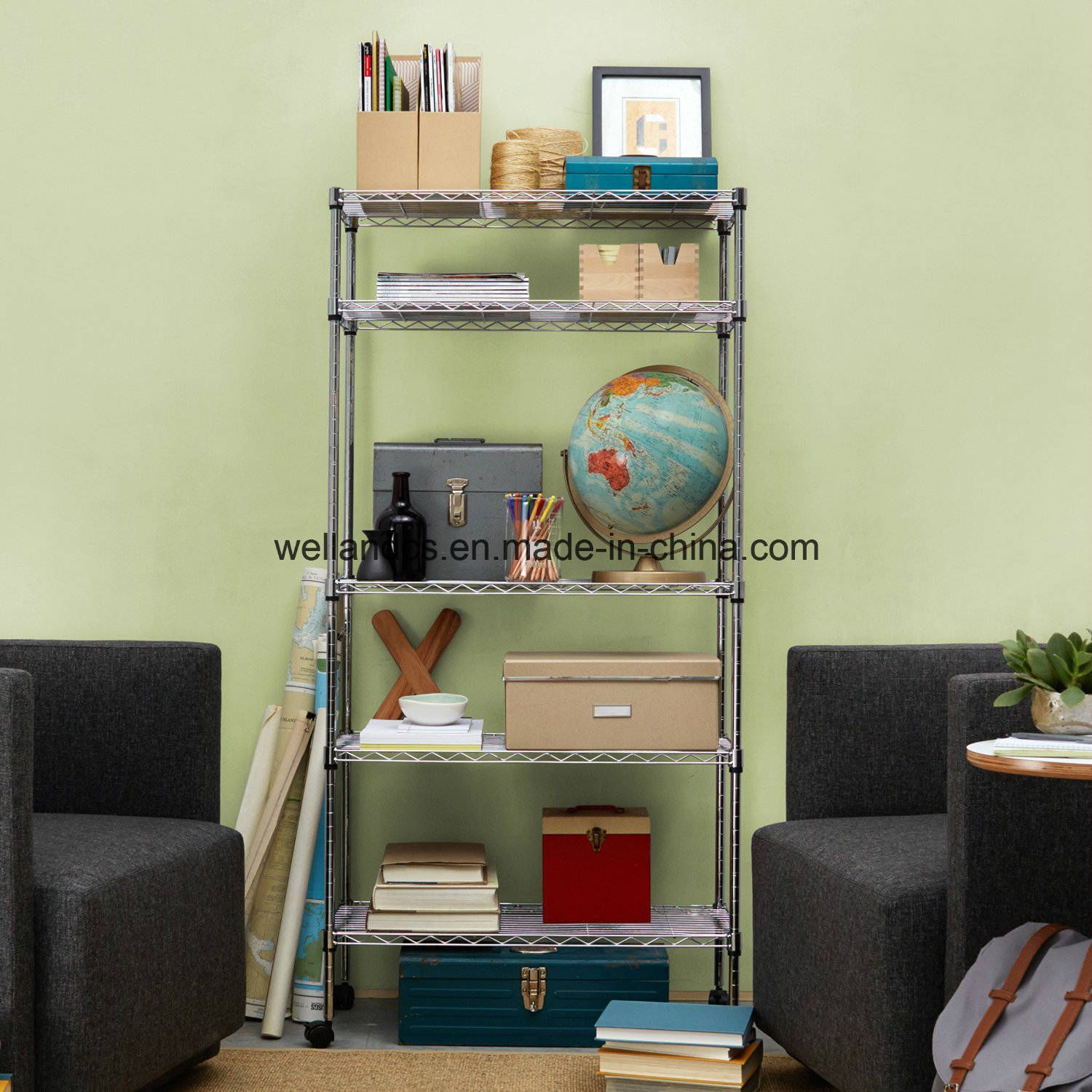 Supreme Mobile Adjustable Chrome Steel Wire Storage Shelf for Home Use
