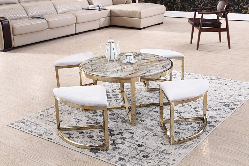 Brushed Stainless Steel Frame+Marble Board Coffee Table