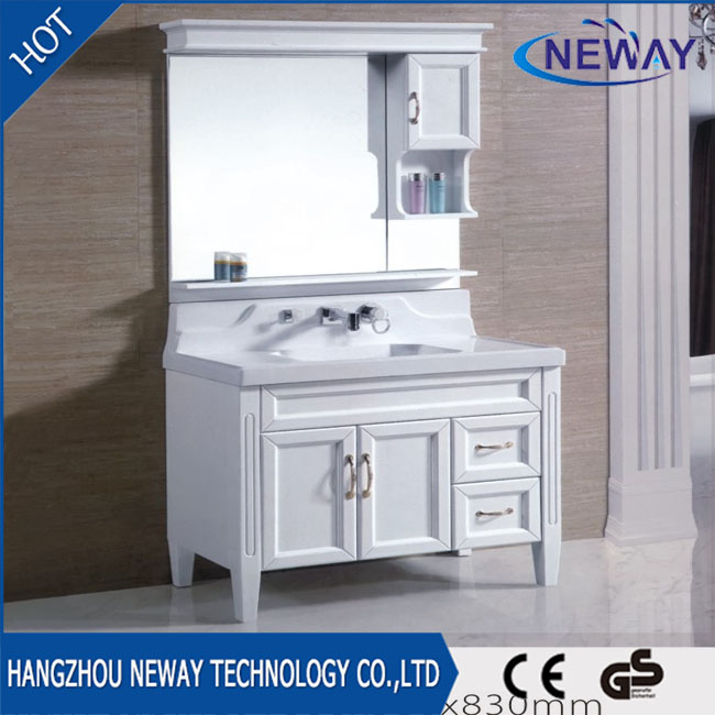 Floor Standing Solid Wood Bathroom Furniture White Design