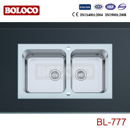 Double White Kitchen Glass Sink