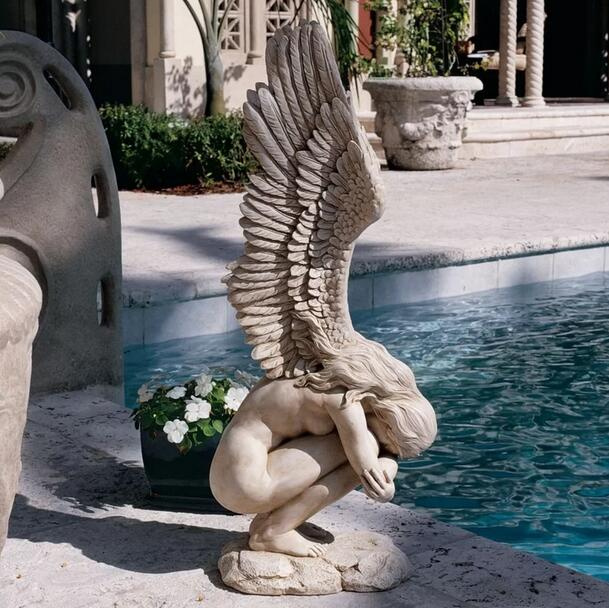 Stone Angel Sculpture Carving Modeling Lion Stone Grey Granite Marble