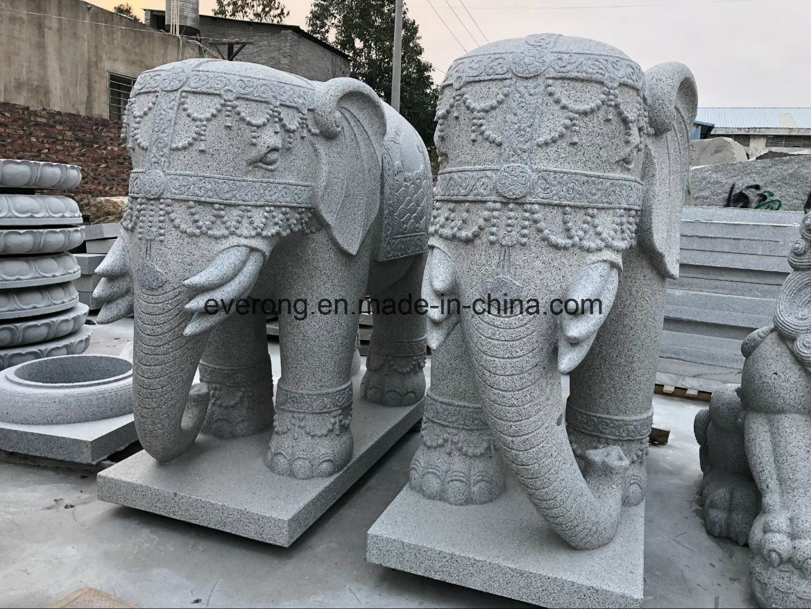 Stone Animal Sculpture Carving Grey Granite Large Elephant Statues From Factory Directly