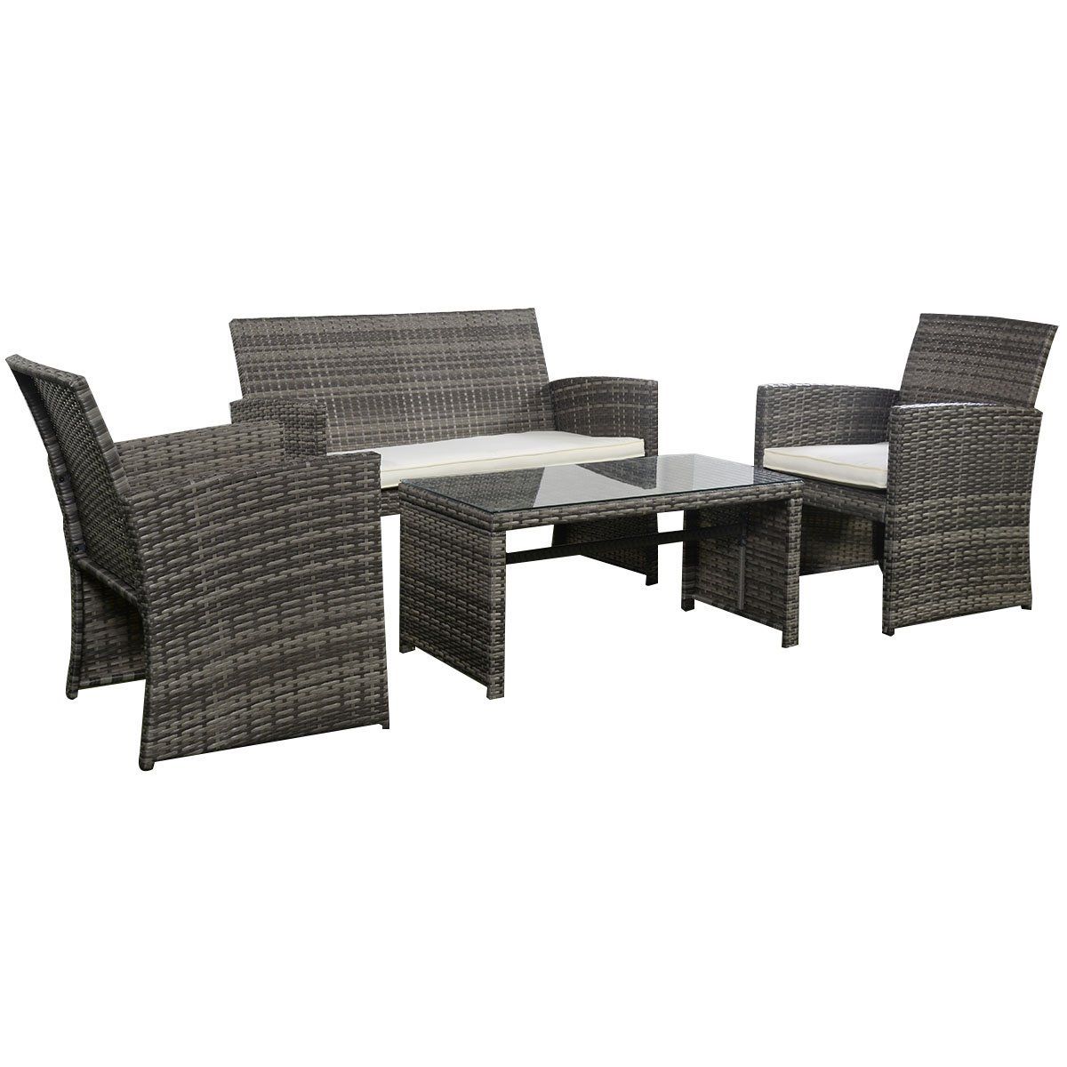 4 PC Rattan Patio Furniture Set Garden Lawn Sofa