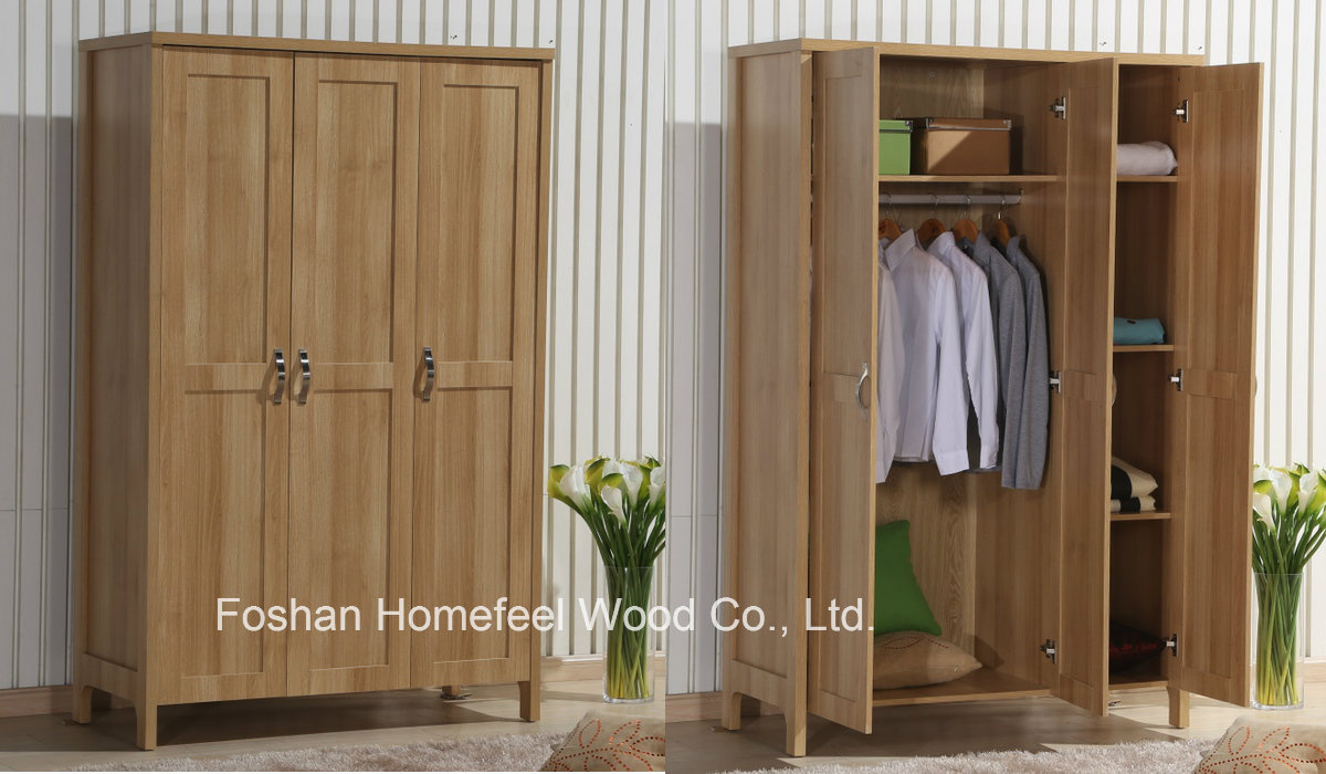 Durable Bedroom 3 Doors Wood Wardrobe Closet Furniture