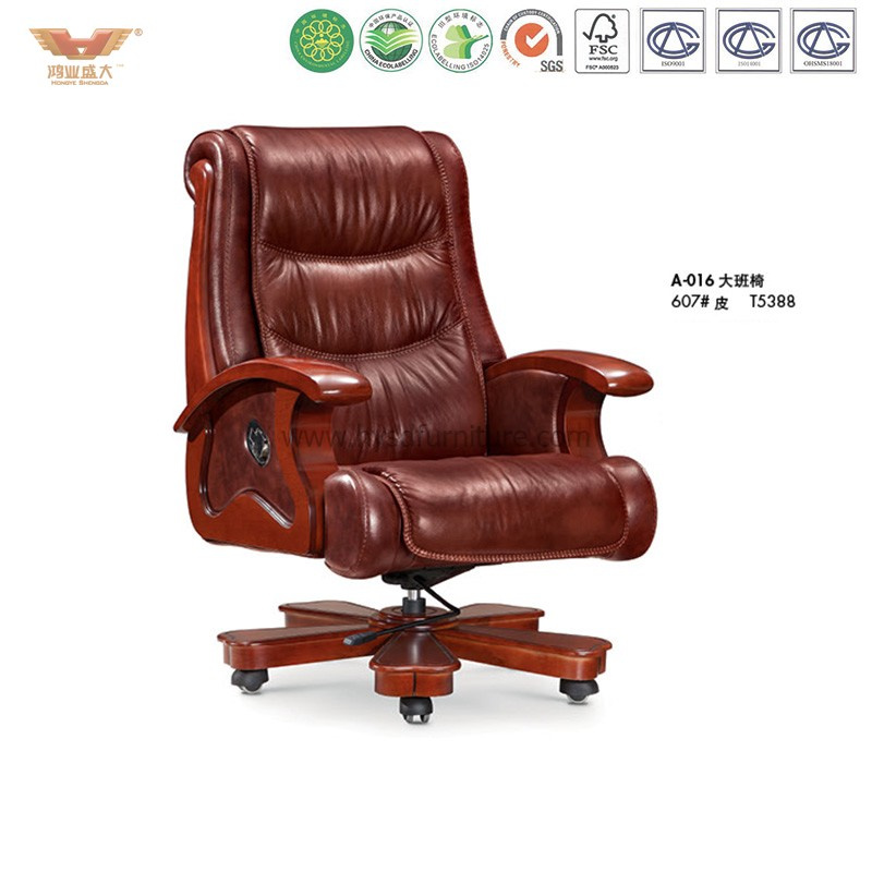 Office Furniture Luxury Wooden Executive Leather Chair (A-016)