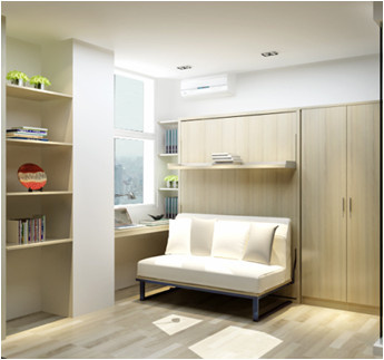 Vertical Tilting Double Murphy Wall Bed With Front Sofa
