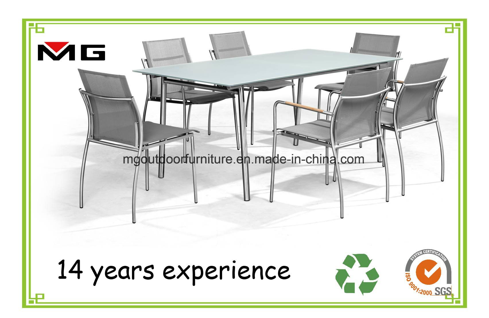 Stainless Steel Outdoor Dining Table Set with Glass Top