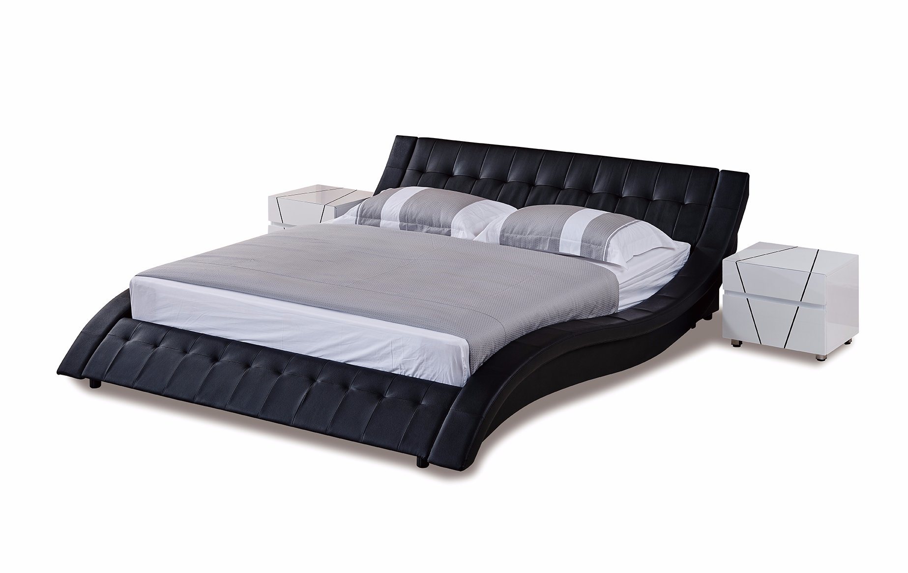 Wave Shape Bed Modern Tufted Headboard Leather Bed