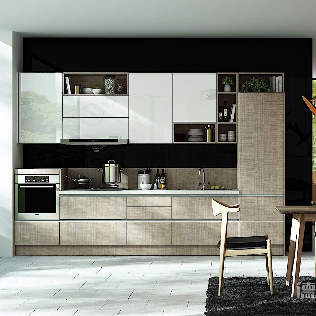 Home Furniture Gray Color High Gloss Lacquer Wood Kitchen Cabinet