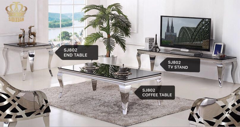 2017 Full Stainless Steel Dining Chair Banquet Chair and Table Home Furniture with Glass Price Sj802