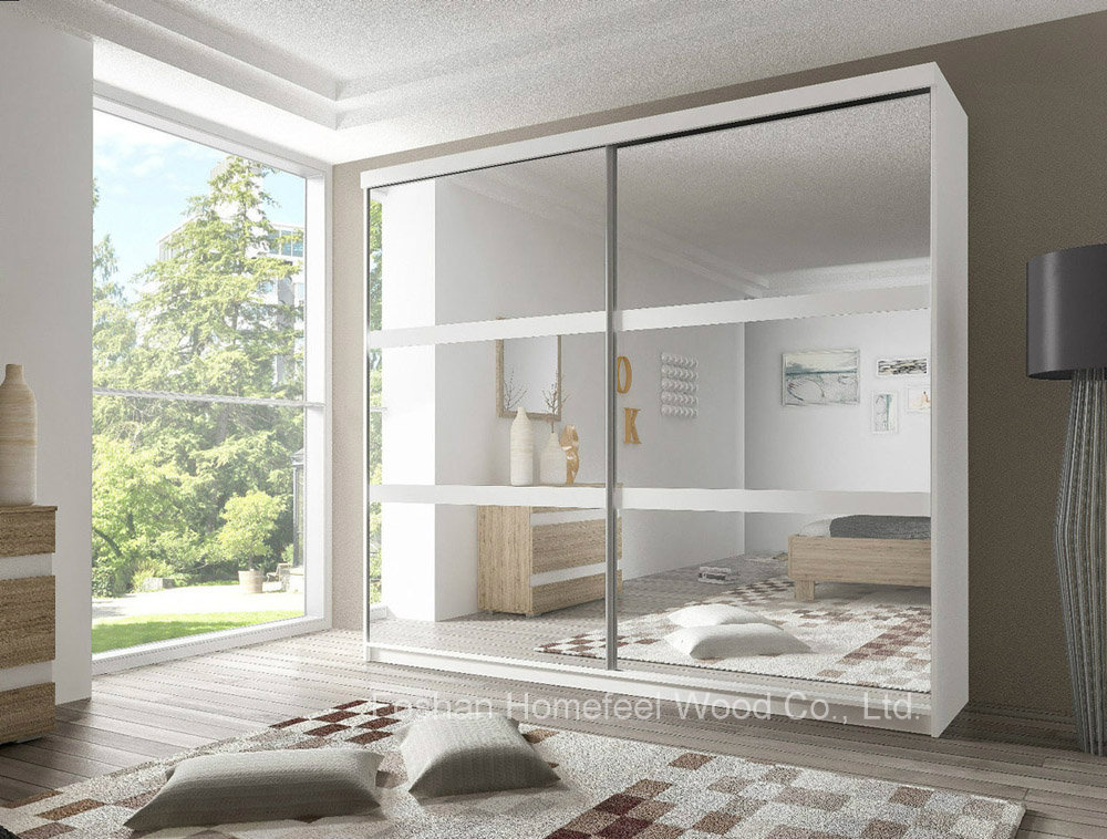 Customized Wooden Wardrobe with Mirrored Sliding Door (HF-EY0801)