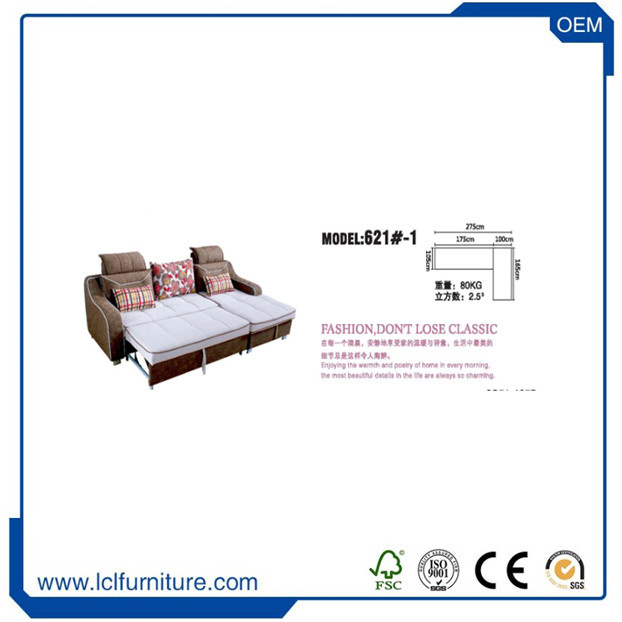 Upholstered Fabric Folding Chair Sofa Bed with Adjustable Headrest in Brief Style