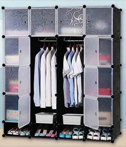 Living Room Wardrobe Cabinet Sale, Plastic Wardrobe with Clothes Hanger Pole, Cheap Folding PP Panel DIY Bedroom Wardrobes (EP-05)