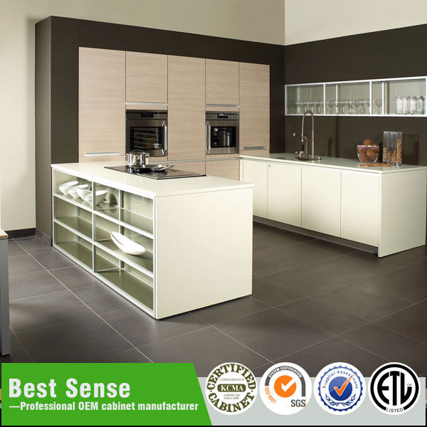 Laminate Melamine L Shape Kitchen Cabinet with Tall Cabinet