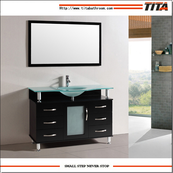 2016 Tempered Glass Solid Wood Bathroom Furniture T9142c