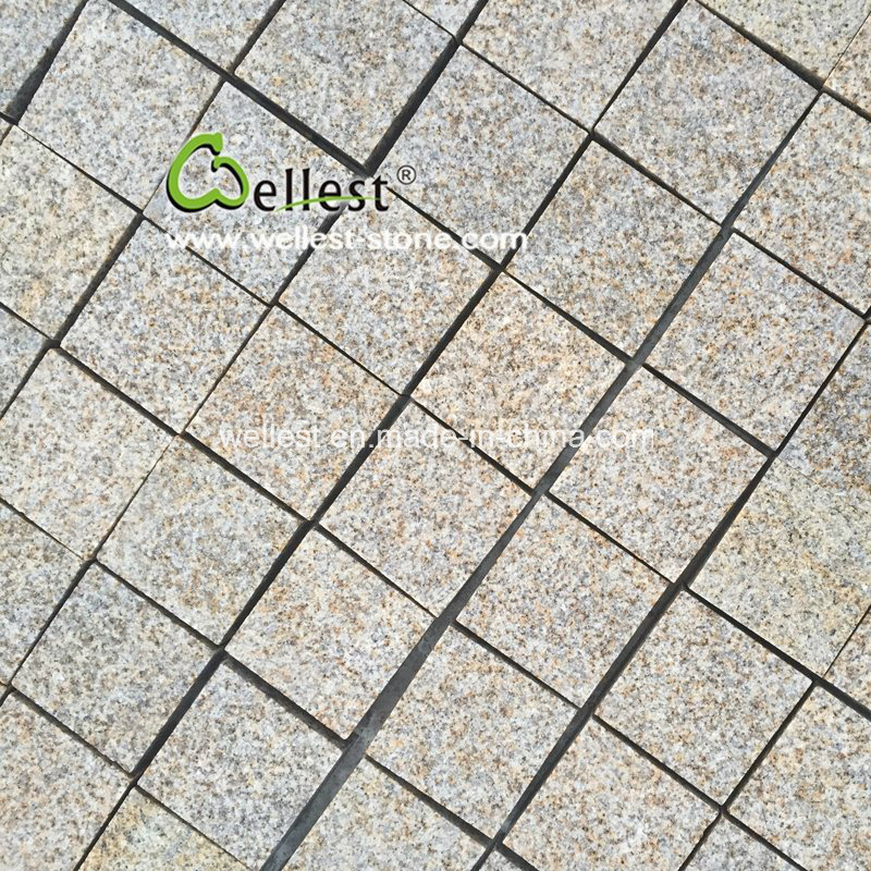 Bush Hammered Yellow Granite 10X10 Driveway Paving Cobble Stone