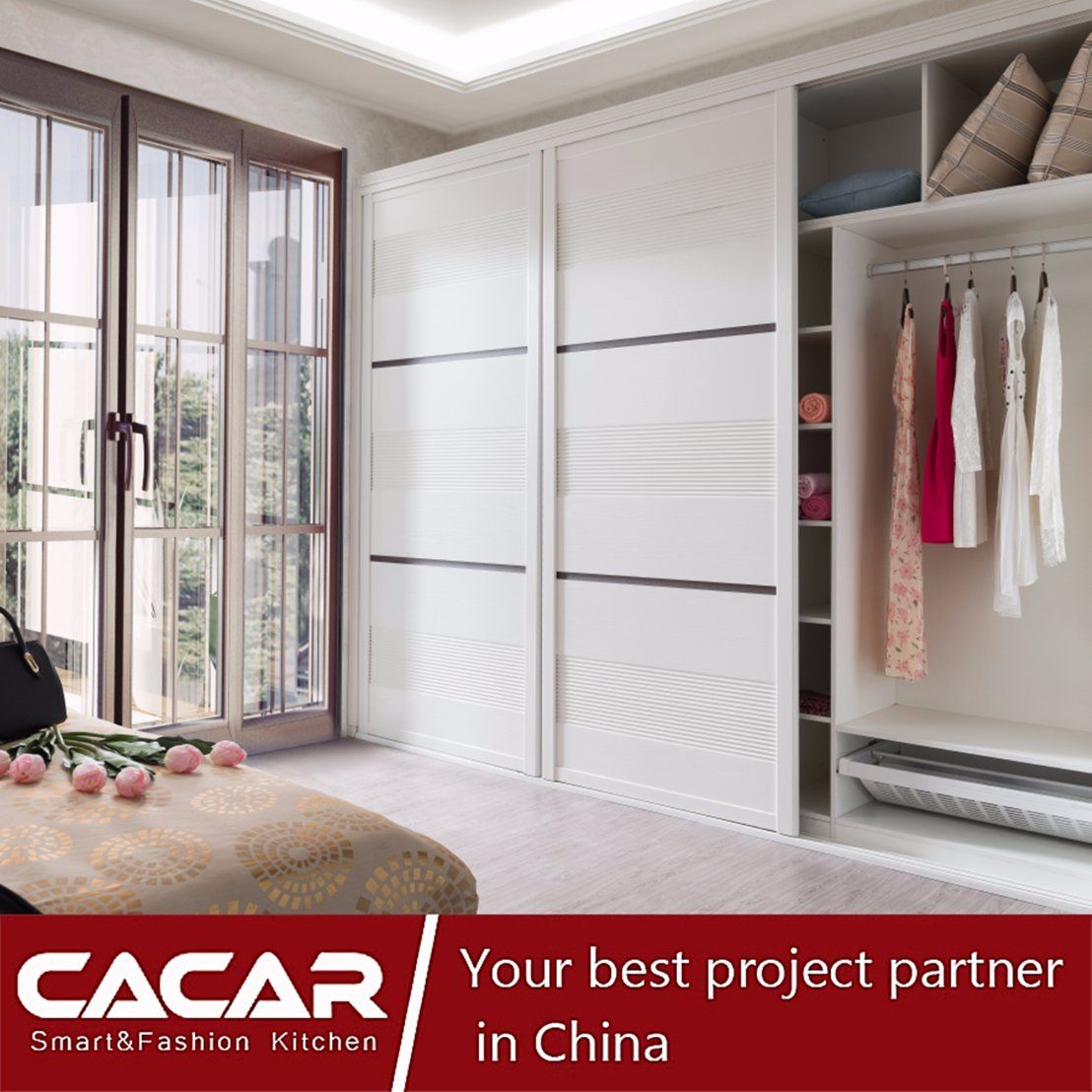 Simple White Wardrobe Closet for Bedroom Furniture with Wood Board