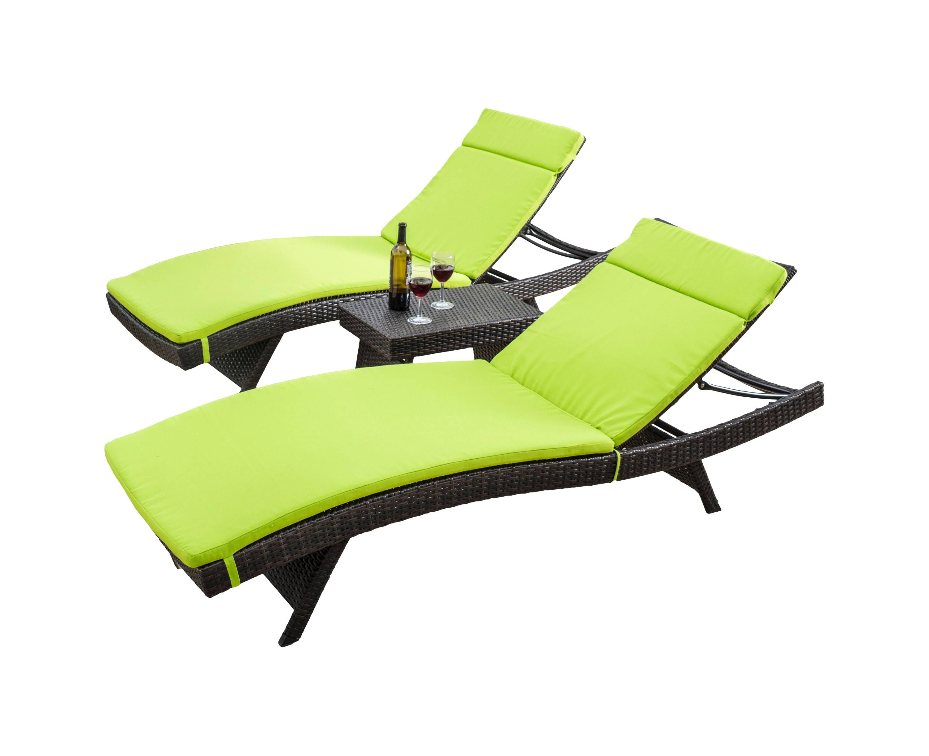 3-Piece Wicker Patio Adjustable Chaise Lounge Set with Cushions