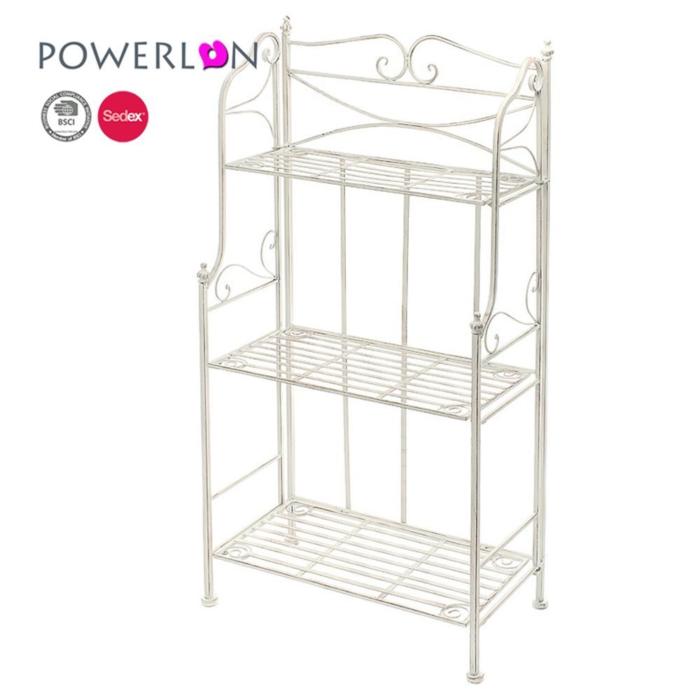 Antique White Wrought Iron Folding 3 Tier Planter Holder