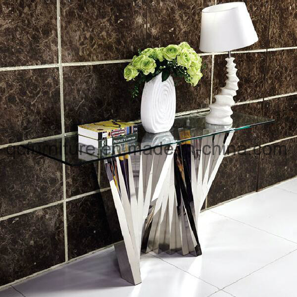 Tempered Glass Console Table with Stainless Steel Base