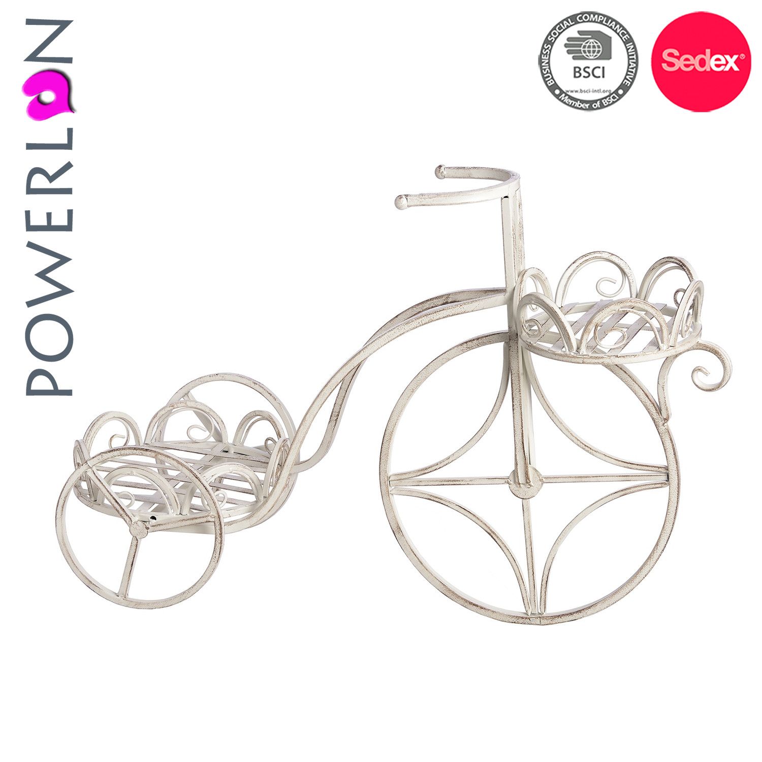 Vatinge Antique White 2 Pots Bicycle Planter Stand