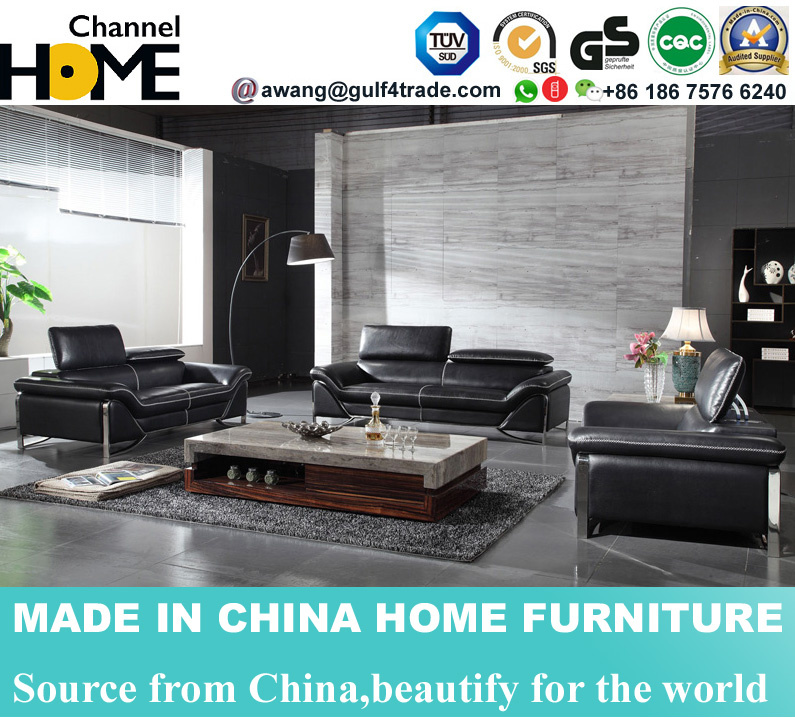 Modern Living Room Black Genuine Leather 1+2+3 Sofa (HC259)