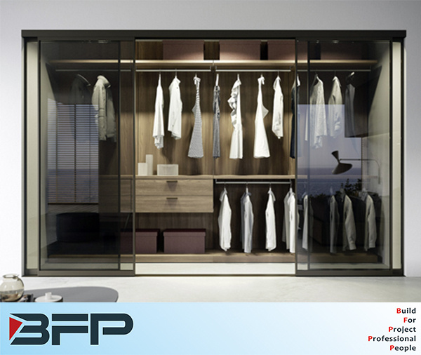 HPL Walk in Closet Bedroom Wardrobes with Glass Door