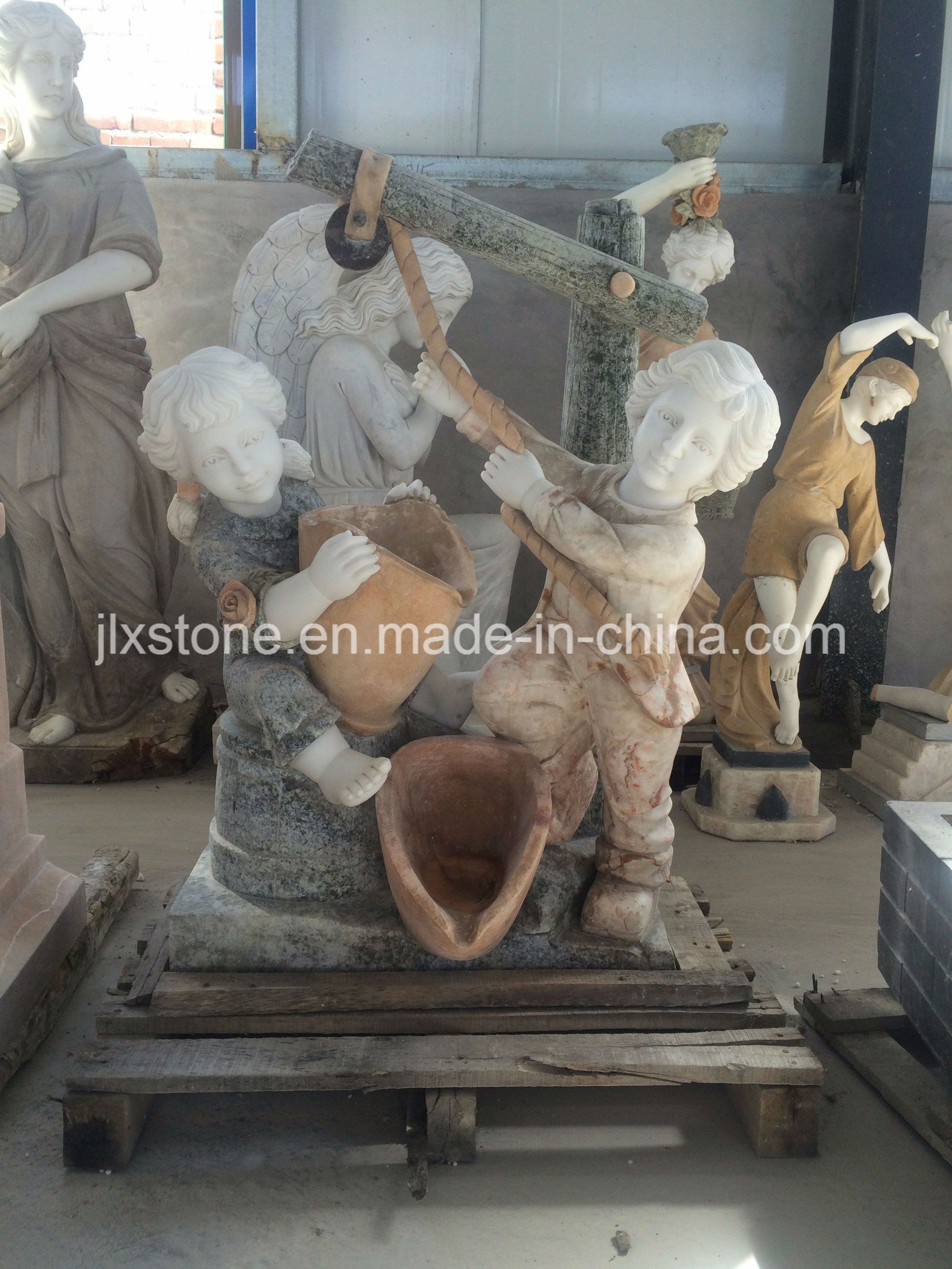 Marble Carved Garden Decor Children Kids Sculpture