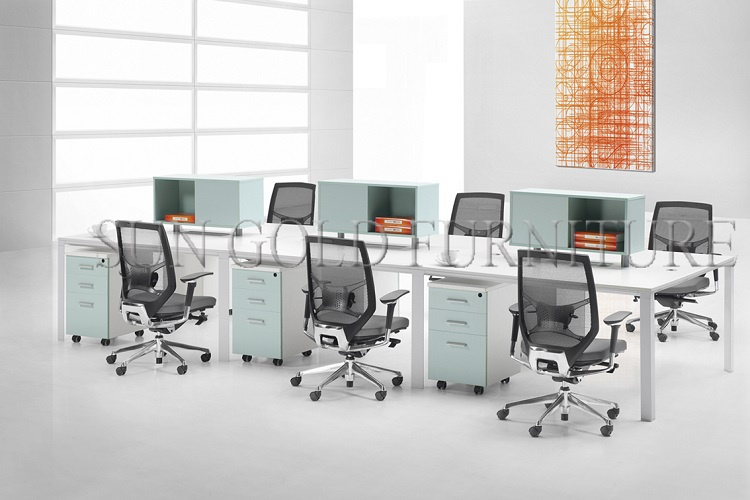 Modern Linear Shape 6 Seater Workstation Table with Bookcase (SZ-WS328)