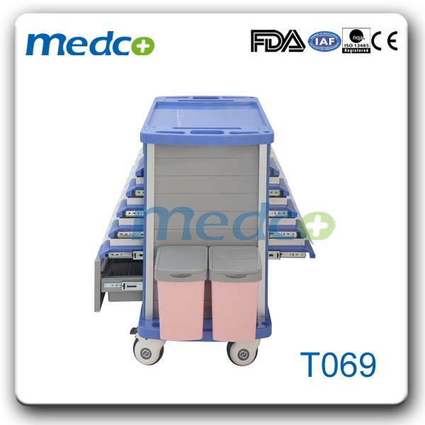 ABS Medical Hospital Treatment Cart/ Trolley with Five Drawers Both Side