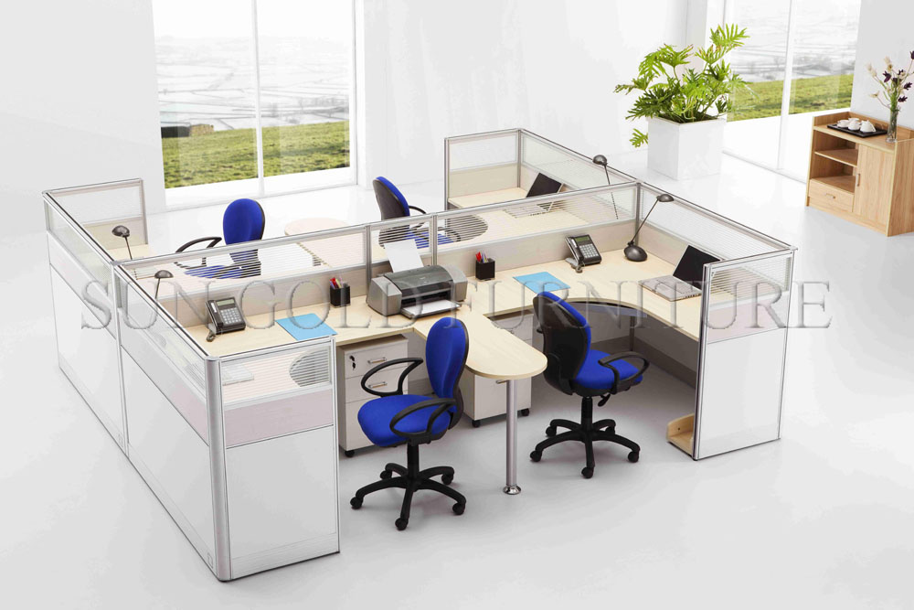 Call Centre Workstation Wooden Office Cubicle Glass Partition Simple Furniture