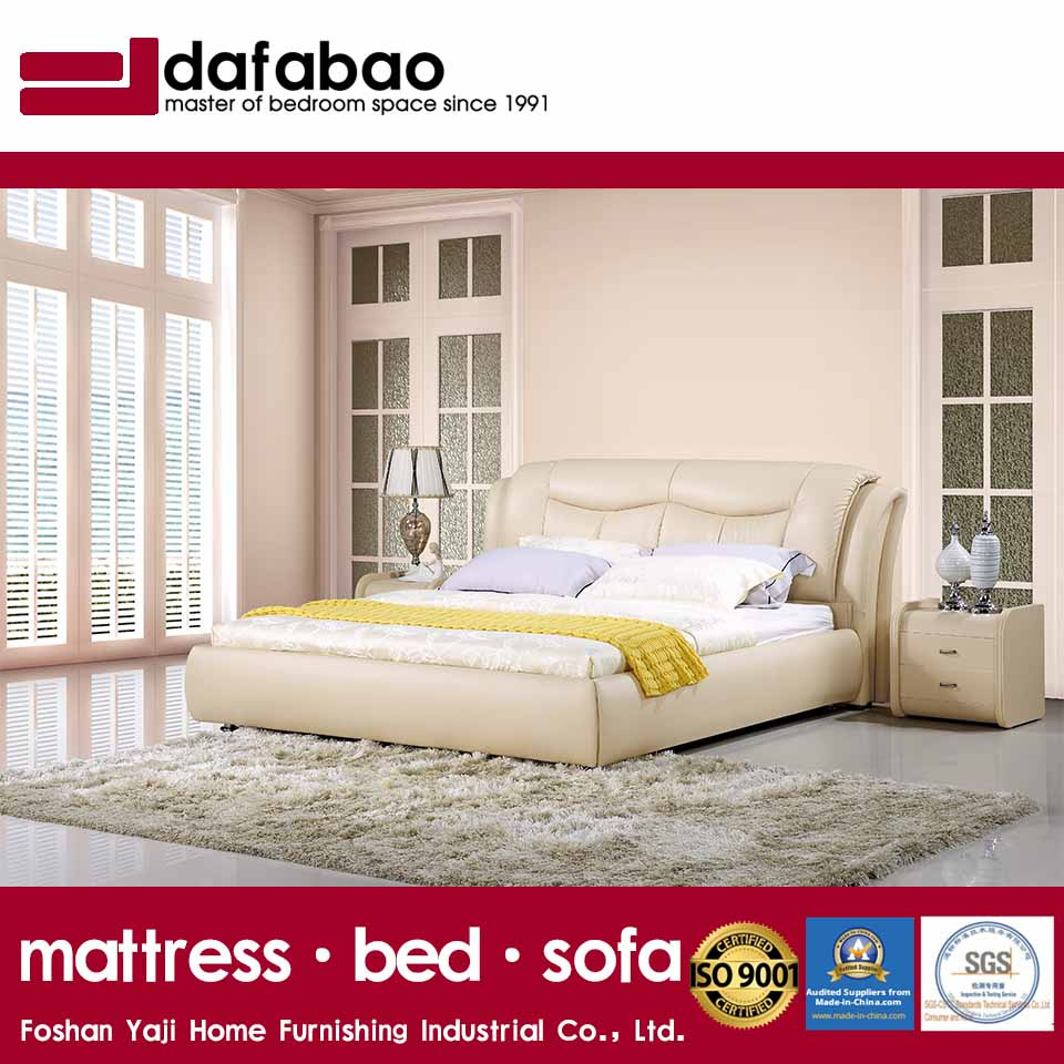 Beige Color Leather Bed for Bedroom Use (FB2102)