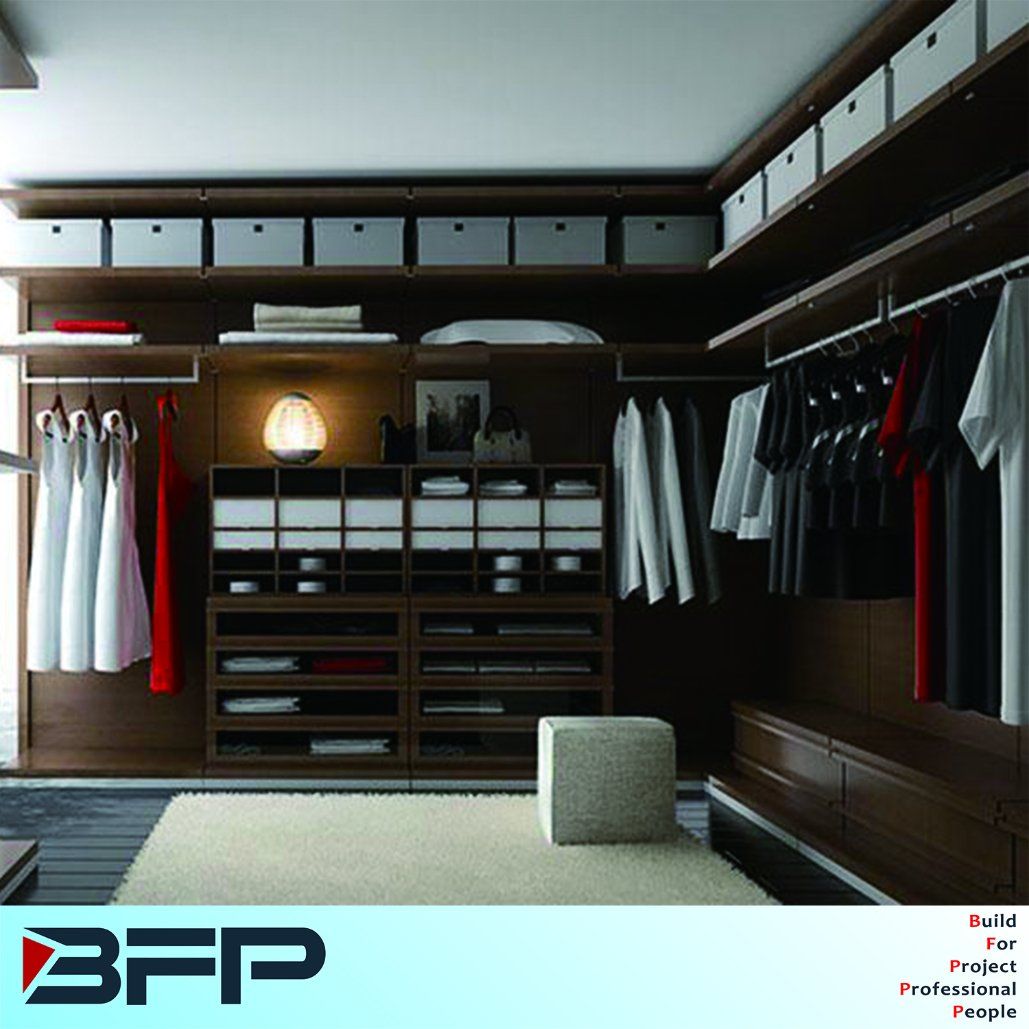 Wooden Walk in Wardrobe Bedroom Furniture Customized