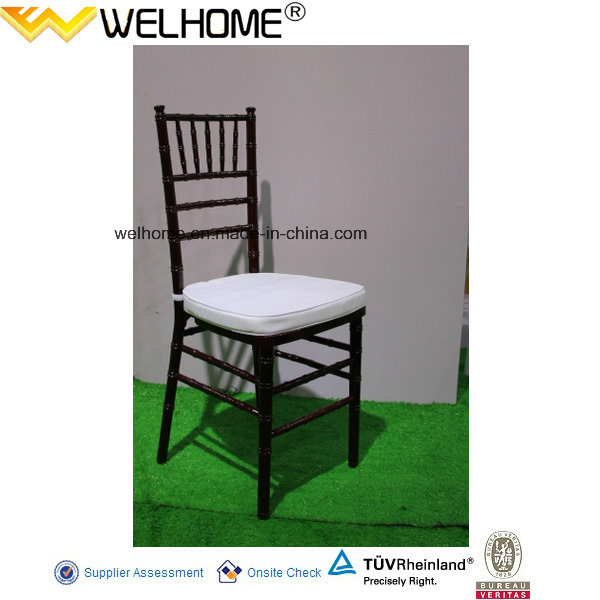 Stackable Mahogany Color Wooden Chiavari Chair with Soft Cushion