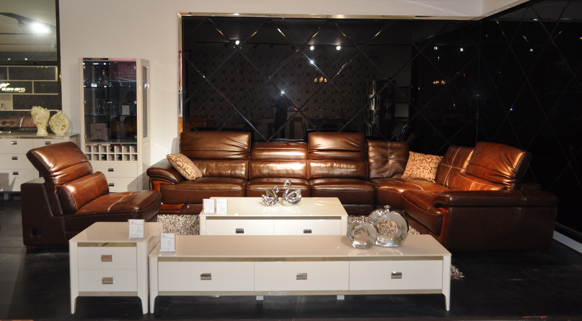 Italian Big Corner Living Room Genuine Leather Sofa Sbl-9156