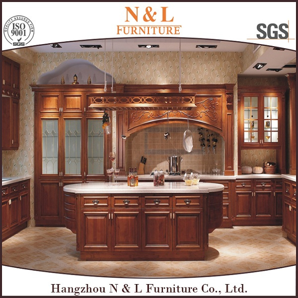 American Style Home Furniture Wooden Kitchen Cabinet with Granite Countertop