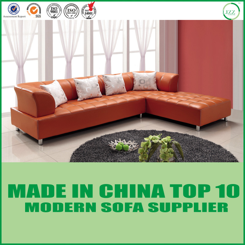 Modern Living Room L Shape Sectional Orange Leather Sofa