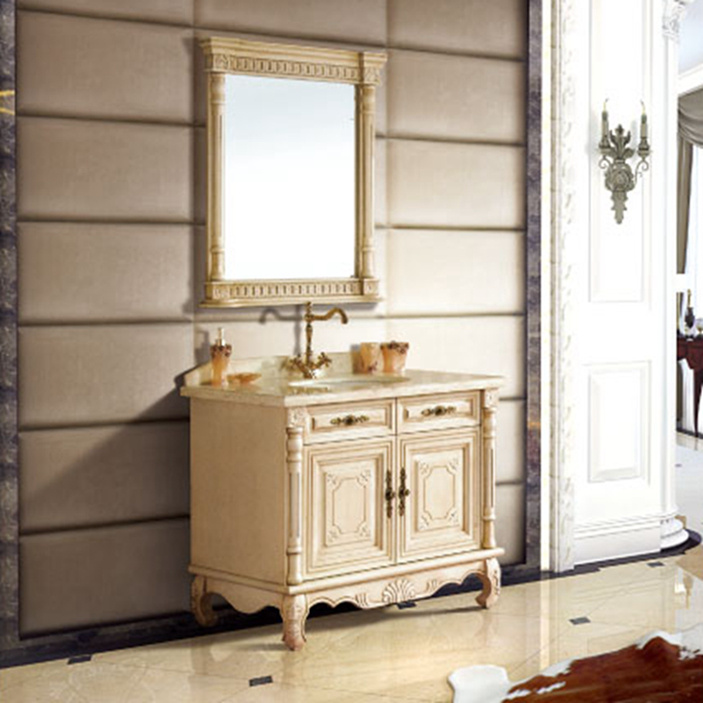 Solid Wood Bathroom Vanity Cabinet with Mable Countertop (13042)