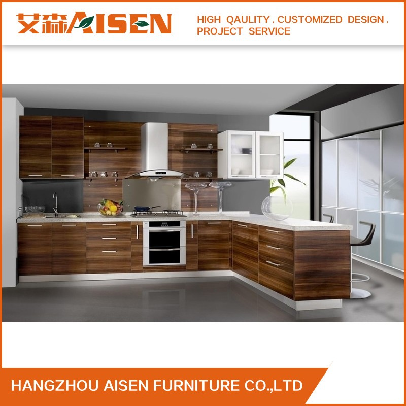 Custom Made Modern Wood Grain Melamine Kitchen Cabinet