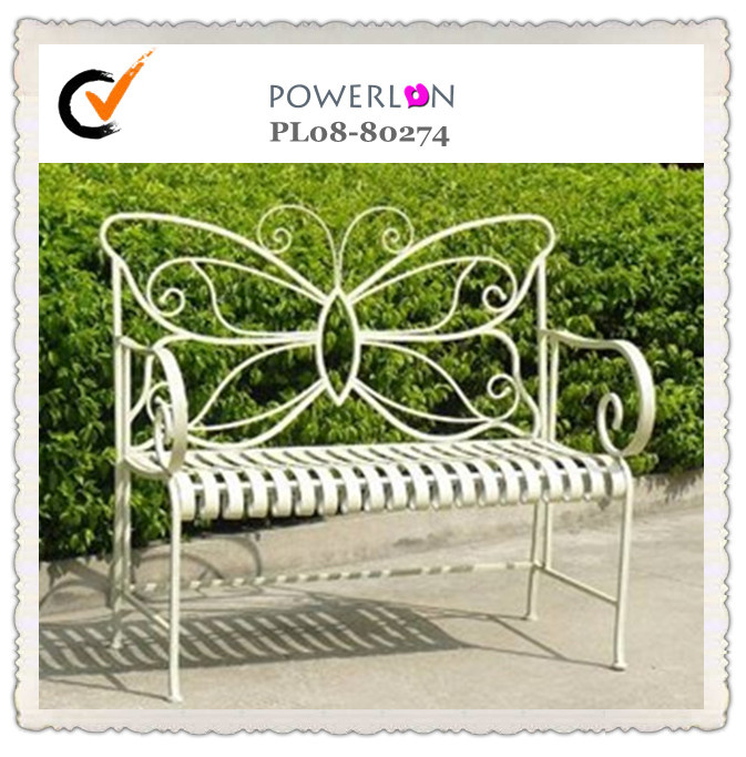 Fancy Antique White Butterfly Metal Garden Bench