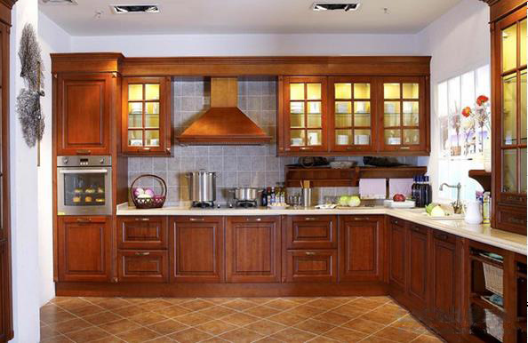 American Kitchen Furniture Solid Wood Brown Kitchen Cabinet Made in China