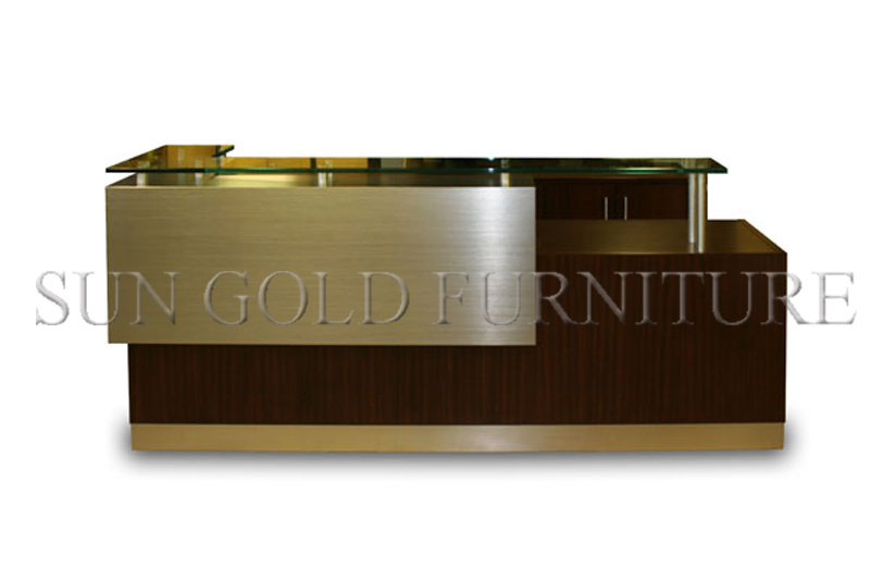 Modern High Glossy L Shape Glass Top Reception Table (SZ-RT036)
