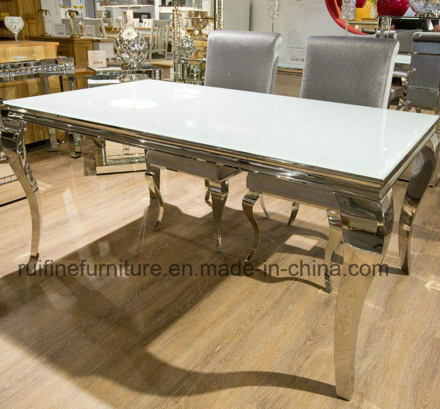 Modern Dining Room Louis White Stainless Steel Chrome Dining Table
