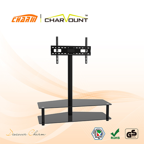 Classial 2 Tiers Tempered Glass TV Stand Aluminum or Metal Legs TV Stand (CT-FTVS-F104B)